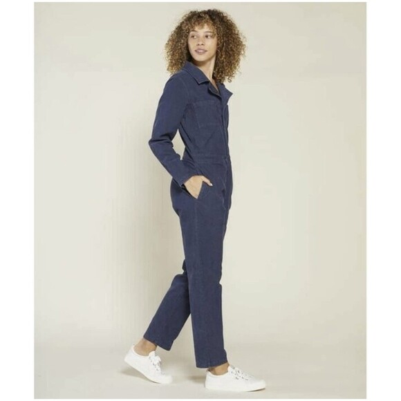 Organic Cotton Button Front Romper Jumpsuit Outerknown S.E.A. Blue Washed S